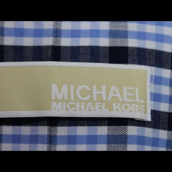 Michael Kors Men's Sz 18 34/35 Button Shirt Long Sleeve Plaid Blue - Picture 7 of 7